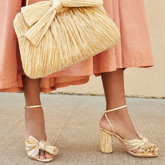 NWB$395 Loeffler Randall Camellia Gold Knotted Lamé Ankle Strap Heel Sandal Sz 5 - Picture 7 of 17